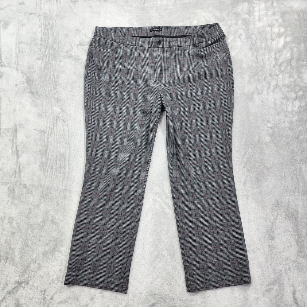 Hilary Radley Pants Womens 18W Black Gray Red Plaid Straight Leg Stretch Office